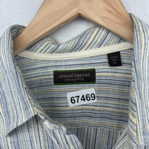 JOSEPH ABBOUD Shirt Mens XL Linen Collection Striped Button Up Woven Blue - Picture 16 of 16